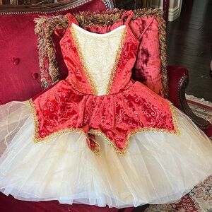 Elegant Red Velvet and Gold Kids Dance Costume